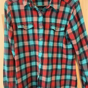 Patagonia women’s flannel shirt blue plaid size 8